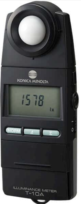 Konica Minolta T-10A illuminance meter used for professional light level surveys