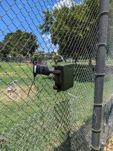 Outdoor environmental noise monitor installed for long-term sound level measurement