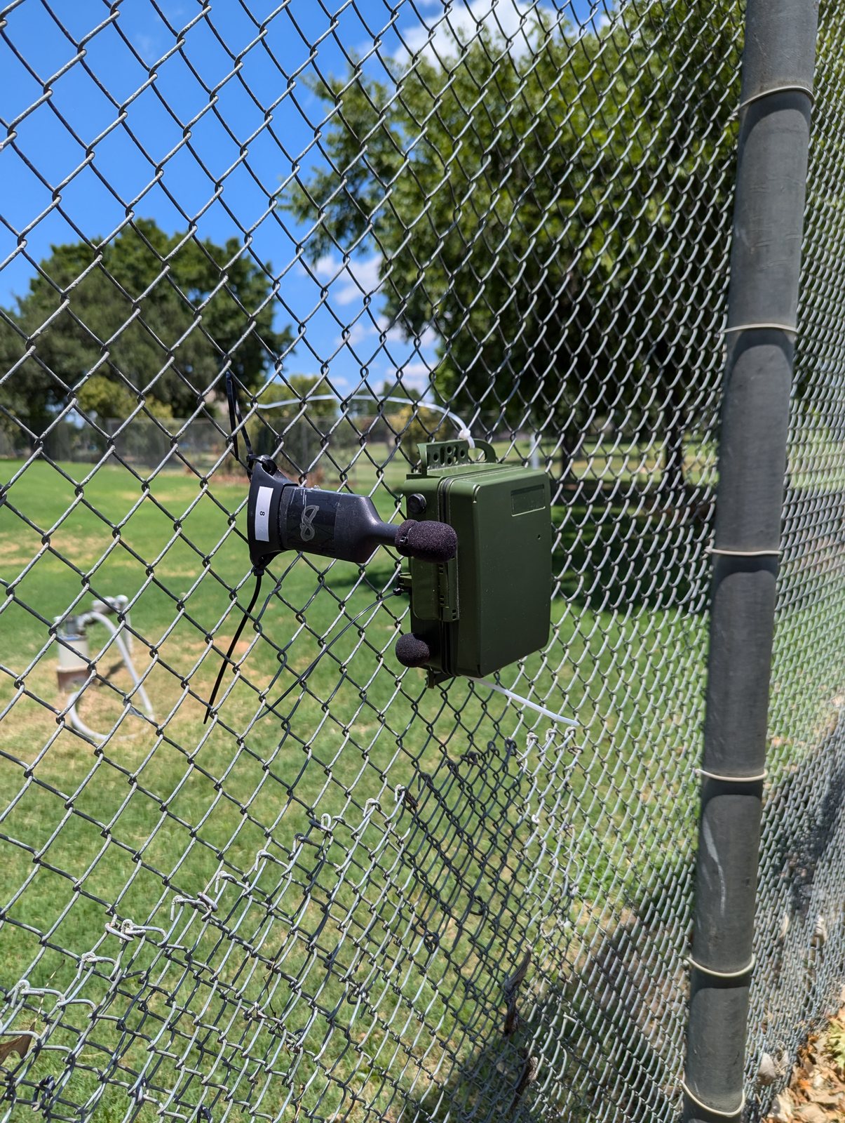 Outdoor environmental noise monitor installed for long-term sound level measurement